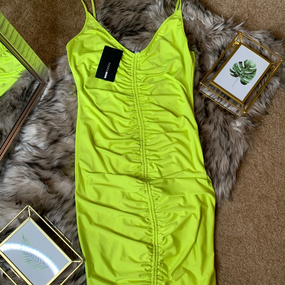 Neon green mini dress